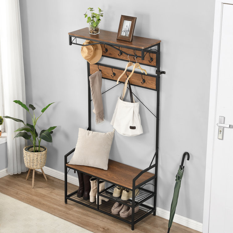 Williston Thivya 36.2'' Wide Iron Hall Tree with Bench and Shoe